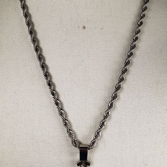 Vintage Stainless Steel 3D Cross Pendant Thick 23" Rope Necklace - Picture 12 of 16